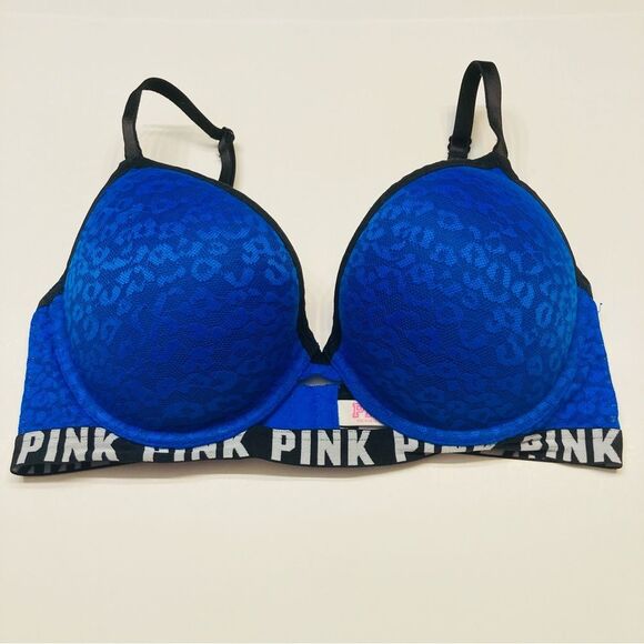 Victoria's Secret PINK Wear Everywhere Push‎ Up Bra Size 34D Leopard Print Blue - Picture 6 of 10